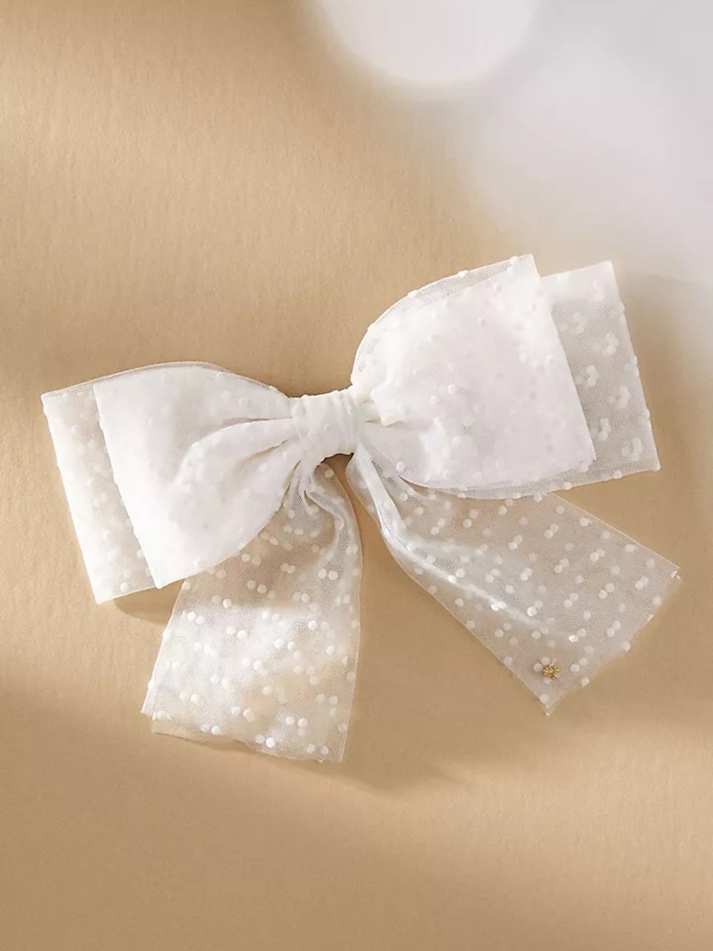 Lele Sadoughi White Tulle Polka Dot Fabric Bow Swiss Sheer Barrette NWT